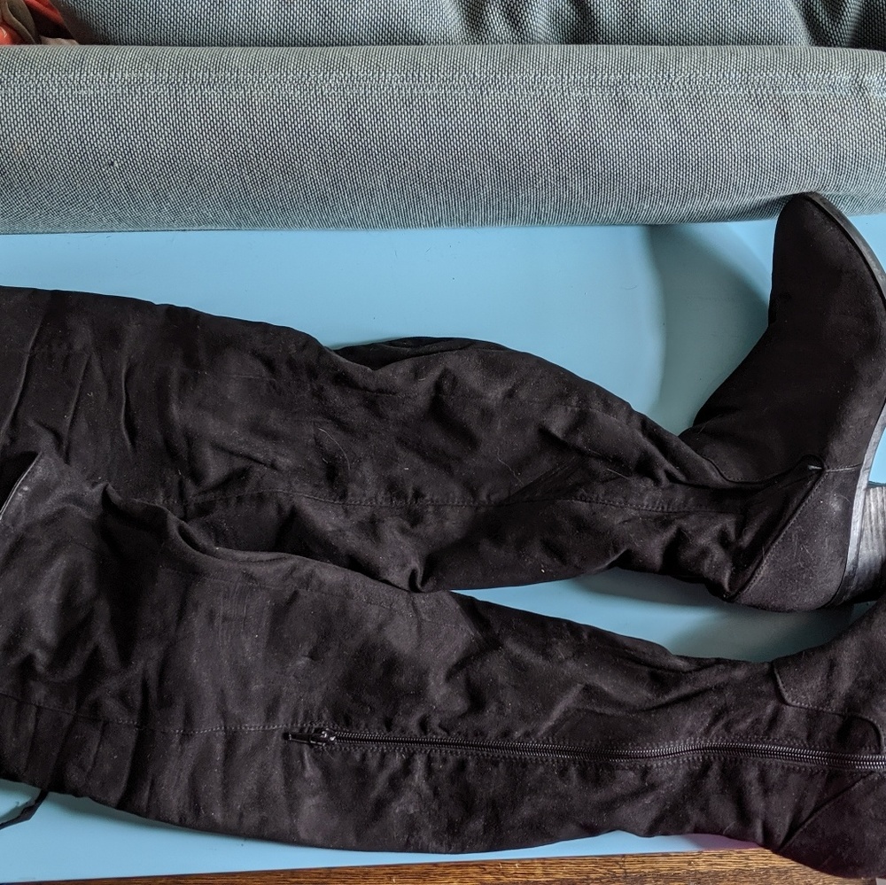 Black Suede Over Knee Shoes